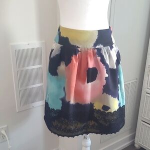 Leiffsdottir Watercolor Floral Print Cotton + Silk Skirt SIze 2